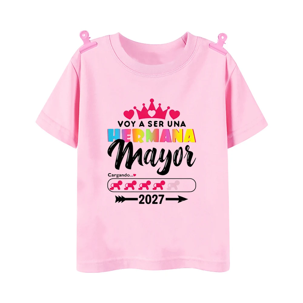 I Will Become A Sister Spanish Printed Kids Shirt Pregnant Announcement T-shirt Girls Short Sleeve Tee Child Summer Clothes Tops