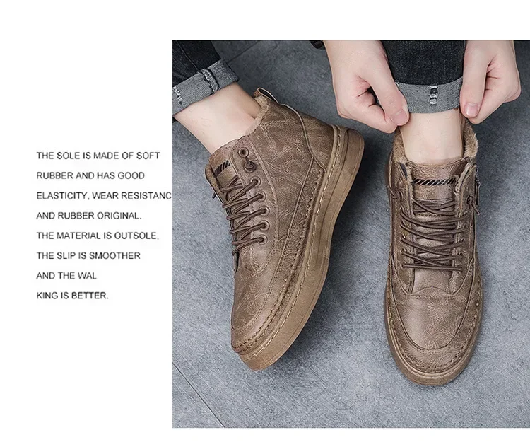 Men's Winter Warm Cotton Shoes 2024 New Classic Fashion Retro Plush Comfortable Anti Slip Snow Boots Outdoor Sports Casual Shoes