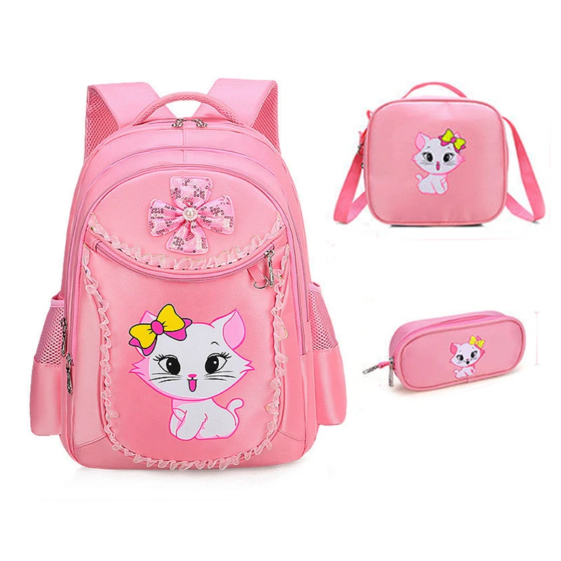 Pink Cat Children Girl Backpack Bowknot Kid School Bag Cartoon Bookbag Cute Princess Kindergarten Primary School Girl Backpack