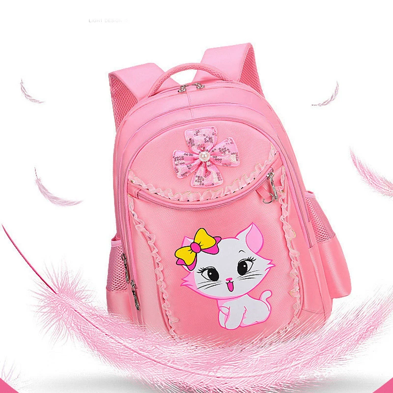 Pink Cat Children Girl Backpack Bowknot Kid School Bag Cartoon Bookbag Cute Princess Kindergarten Primary School Girl Backpack