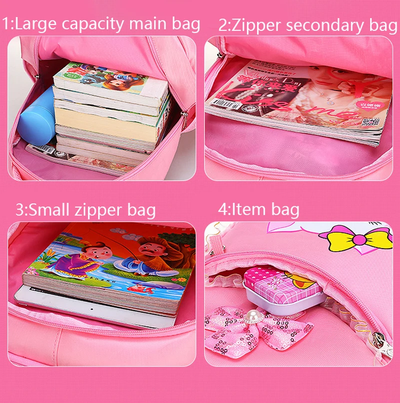 Pink Cat Children Girl Backpack Bowknot Kid School Bag Cartoon Bookbag Cute Princess Kindergarten Primary School Girl Backpack