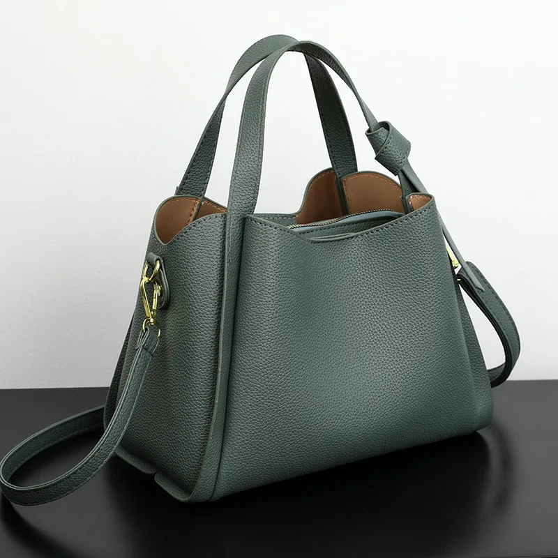 Retro Fashion Simple New Texture Large Capacity Shoulder Bag Women's Handbags Portable Messenger Bucket Bag