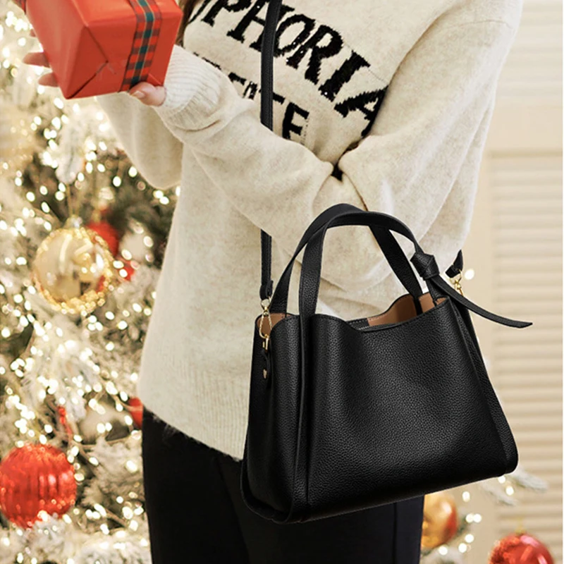 Retro Fashion Simple New Texture Large Capacity Shoulder Bag Women's Handbags Portable Messenger Bucket Bag