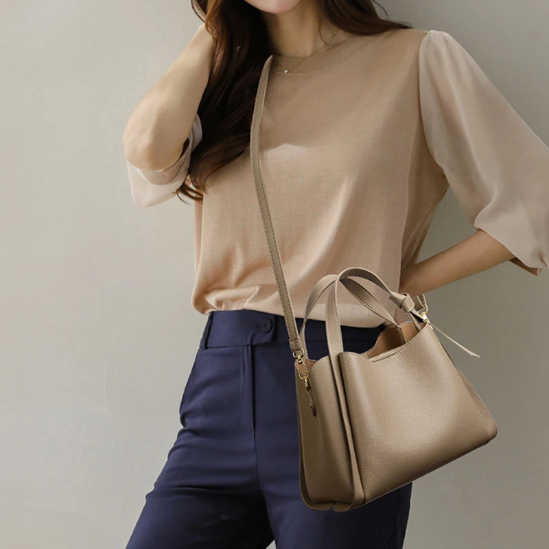 Retro Fashion Simple New Texture Large Capacity Shoulder Bag Women's Handbags Portable Messenger Bucket Bag