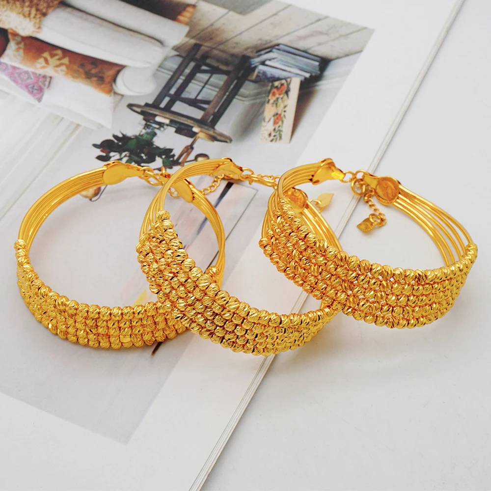 Luxury Classic Copper Gold Color Bracelet Dubai Saudi Trendy Bangle Bracelet For Bridal Bracelet Arabic Jewelry