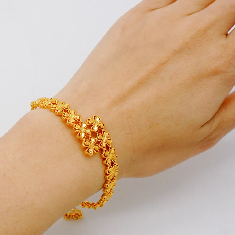 Luxury Classic Copper Gold Color Bracelet Dubai Saudi Trendy Bangle Bracelet For Bridal Bracelet Arabic Jewelry