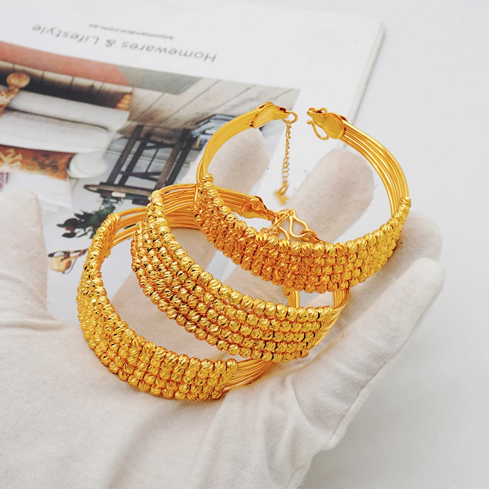 Luxury Classic Copper Gold Color Bracelet Dubai Saudi Trendy Bangle Bracelet For Bridal Bracelet Arabic Jewelry
