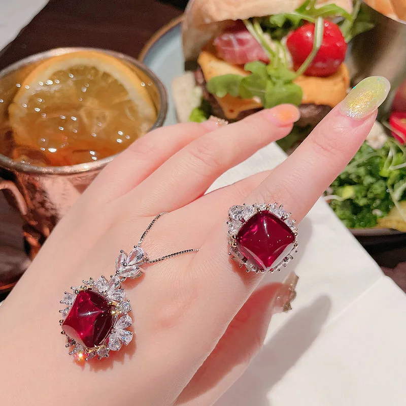 4pcs/set Luxury Lab Emerald Sapphire Jewelry for Women Set Platinum Plating Princess Cut Gemstone Wedding Ring Earring Necklace