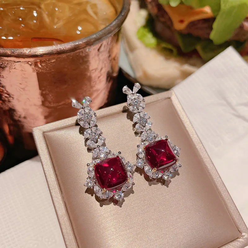 4pcs/set Luxury Lab Emerald Sapphire Jewelry for Women Set Platinum Plating Princess Cut Gemstone Wedding Ring Earring Necklace