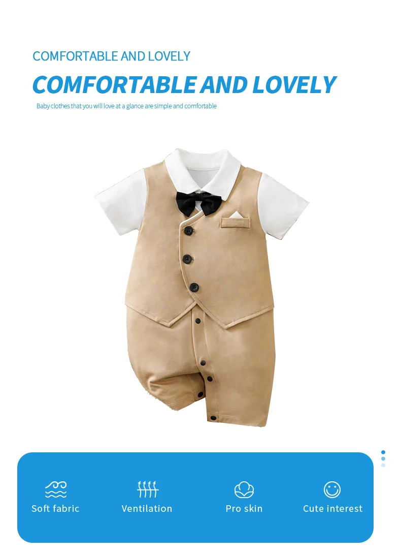 0-18 Baby Bodysuit Gentleman Style Handsome Formal Cotton Comfortable Soft Boys And Girls Summer Short Sleeved Newborn Clothes