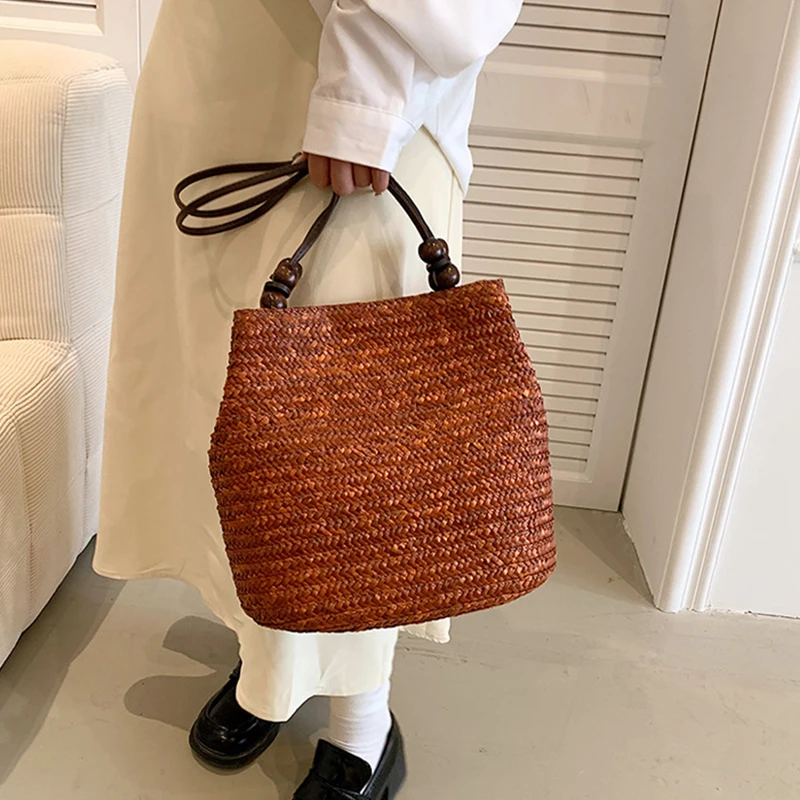 Casual Straw Woven Shoulder Bags For Women Wicker Handbags Handmade Summer Beach Bag Female Travel Large Capacity Rattan Totes