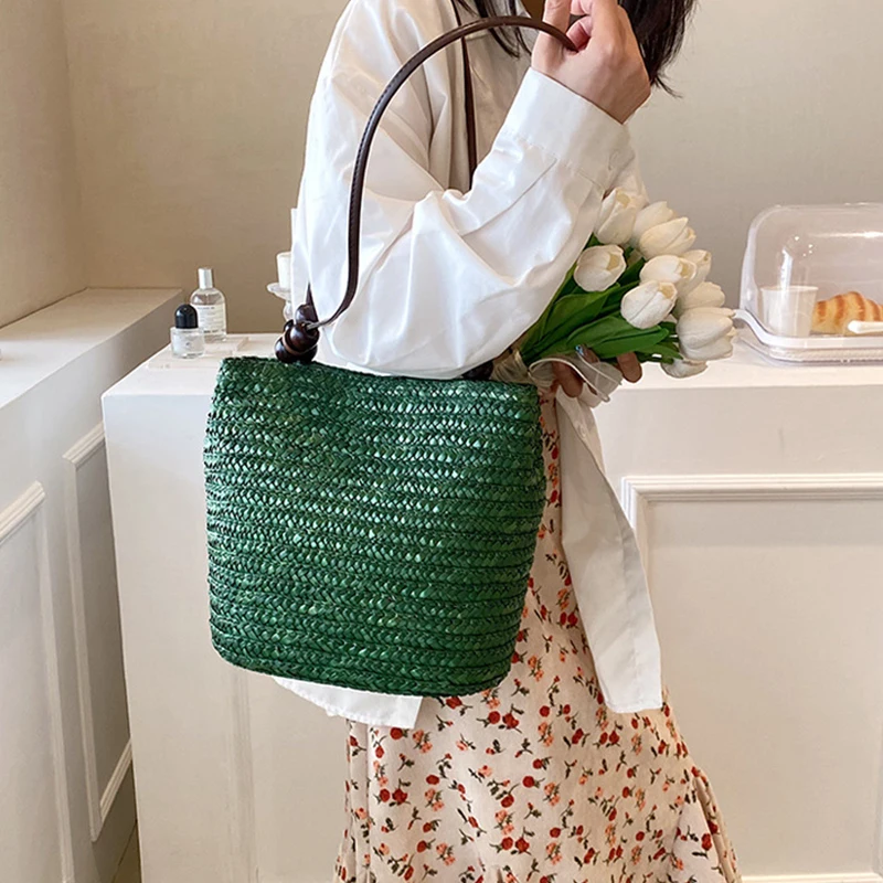 Casual Straw Woven Shoulder Bags For Women Wicker Handbags Handmade Summer Beach Bag Female Travel Large Capacity Rattan Totes