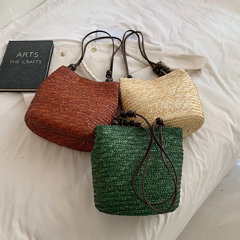 Casual Straw Woven Shoulder Bags For Women Wicker Handbags Handmade Summer Beach Bag Female Travel Large Capacity Rattan Totes