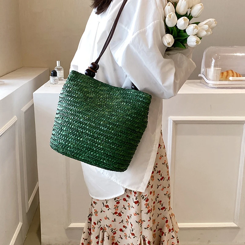 Casual Straw Woven Shoulder Bags For Women Wicker Handbags Handmade Summer Beach Bag Female Travel Large Capacity Rattan Totes