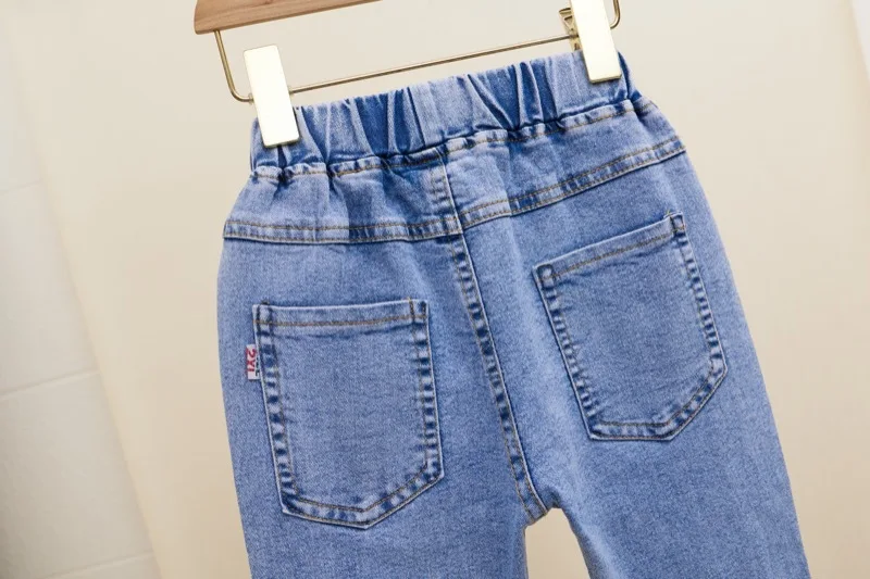 Korean Version of New Girl Denim Jeans Spring and Autumn Casual Denim Trousers Fashion Children Loose Wide-Leg Flared Pants 3-12