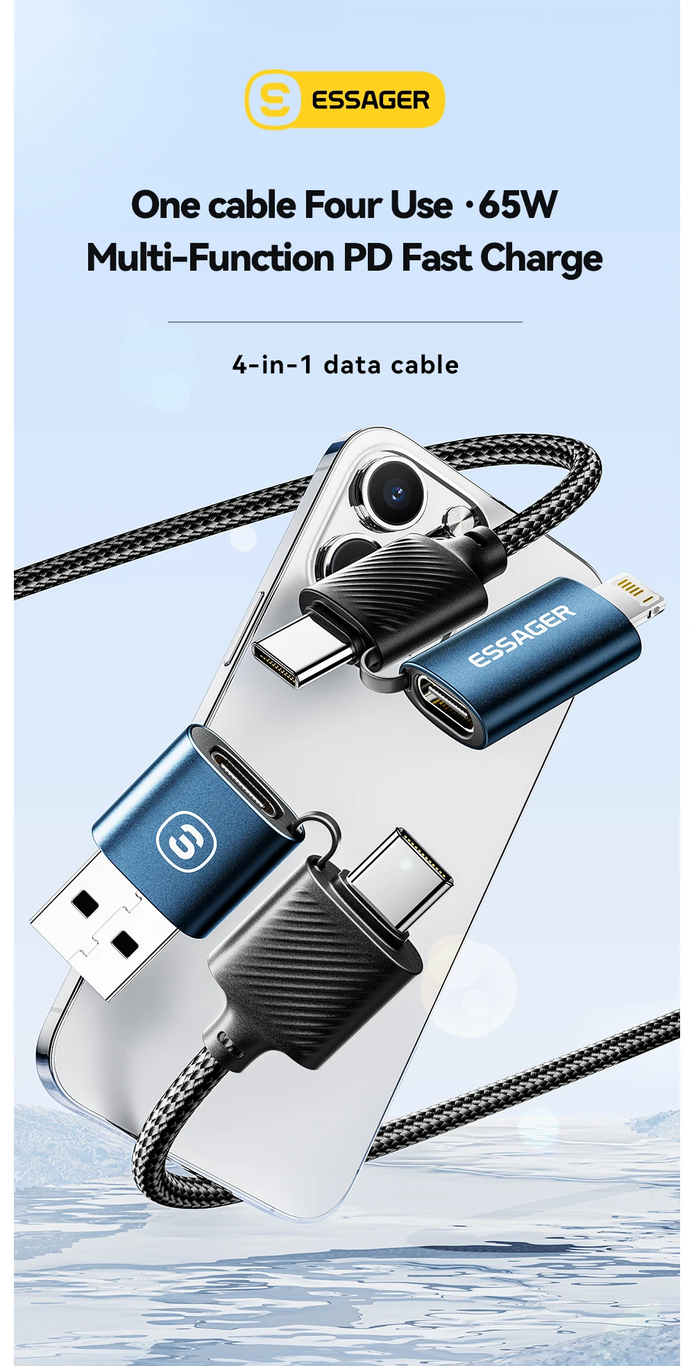 Essager 4 in 1 USB Cable Type C 65W PD Fast Charging Wire Type C To Type C Cable For iPhone 16 15 14 Pro Max iPad HUAWEI Xiaomi