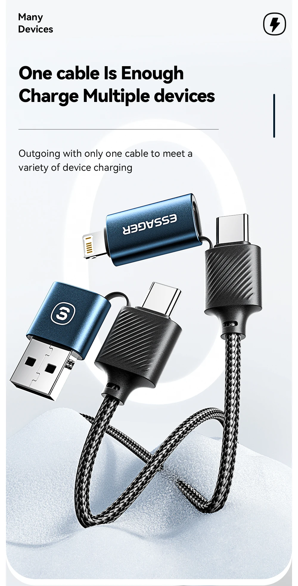 Essager 4 in 1 USB Cable Type C 65W PD Fast Charging Wire Type C To Type C Cable For iPhone 16 15 14 Pro Max iPad HUAWEI Xiaomi