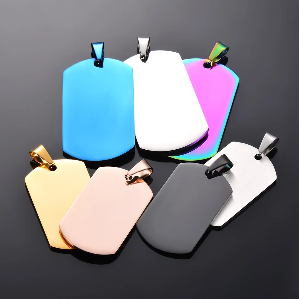10pcs Wholesale 7 Colors Stainless Steel Military Army Style ID Blank Dog Tags Pendant Rectangle Necklace Jewelry Accessories
