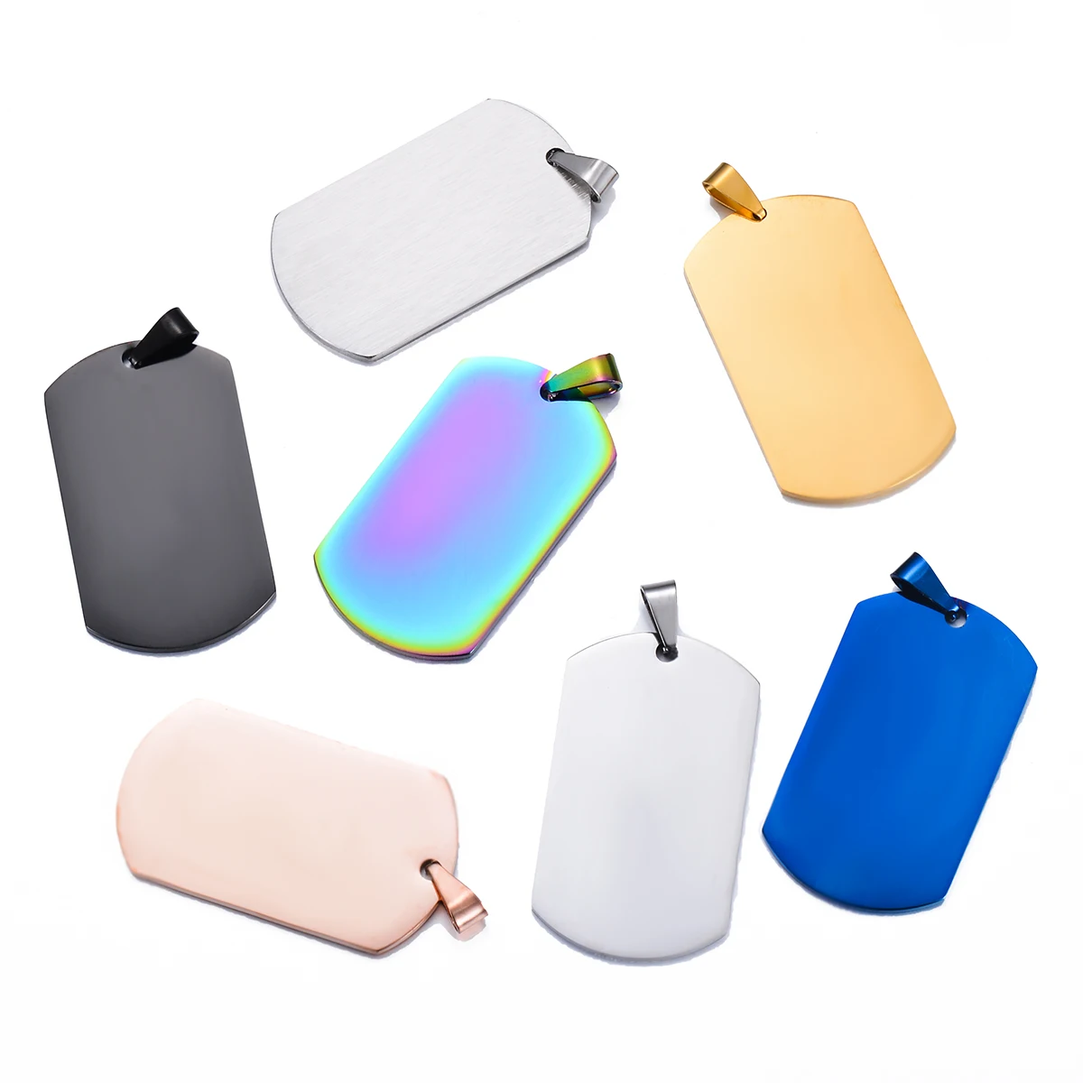 10pcs Wholesale 7 Colors Stainless Steel Military Army Style ID Blank Dog Tags Pendant Rectangle Necklace Jewelry Accessories