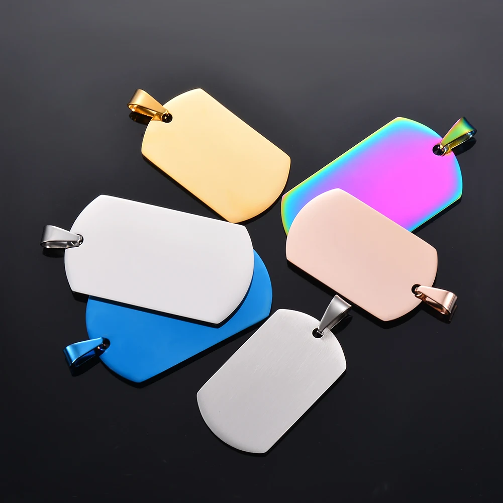 10pcs Wholesale 7 Colors Stainless Steel Military Army Style ID Blank Dog Tags Pendant Rectangle Necklace Jewelry Accessories