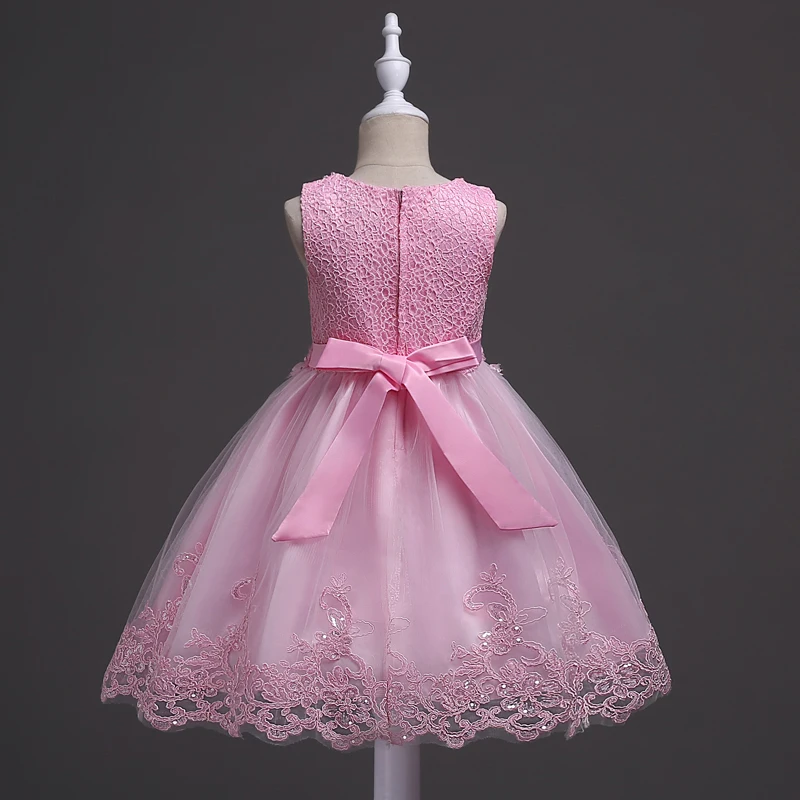 Girl Princess Dress of Korean style sleeveless beaded children's dress dress princess dress lace dress performance