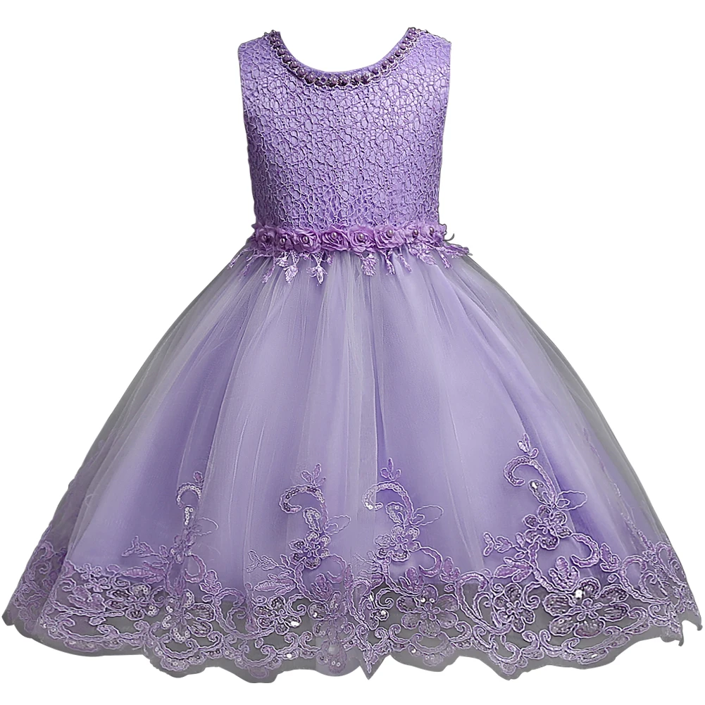 Girl Princess Dress of Korean style sleeveless beaded children's dress dress princess dress lace dress performance