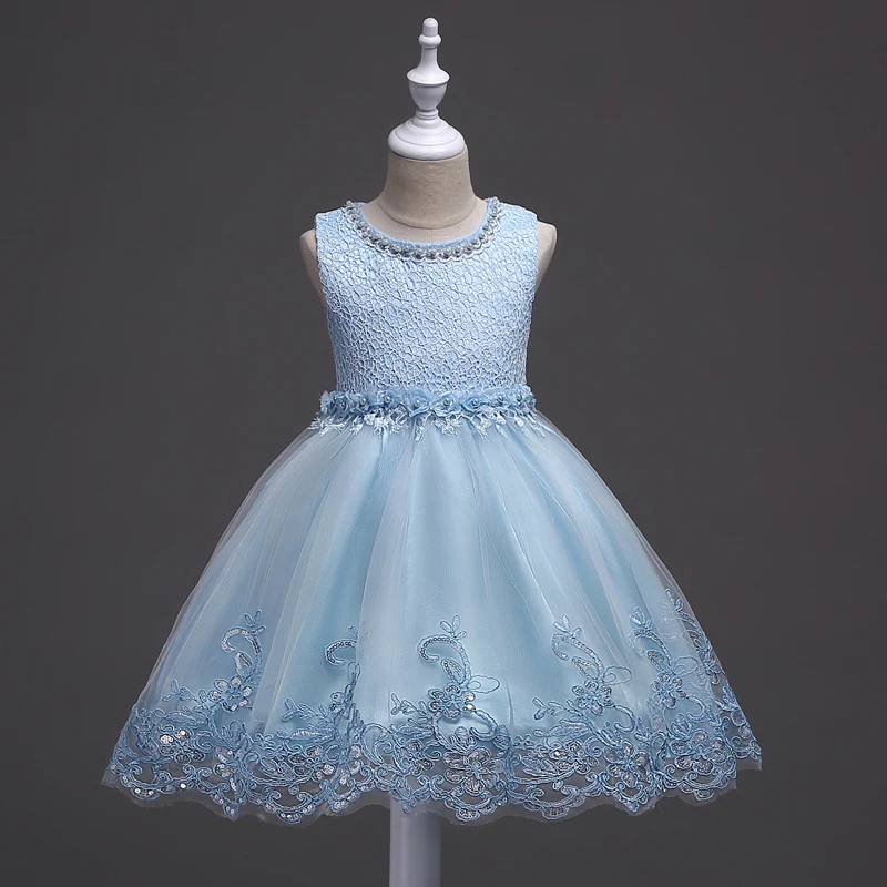 Girl Princess Dress of Korean style sleeveless beaded children's dress dress princess dress lace dress performance