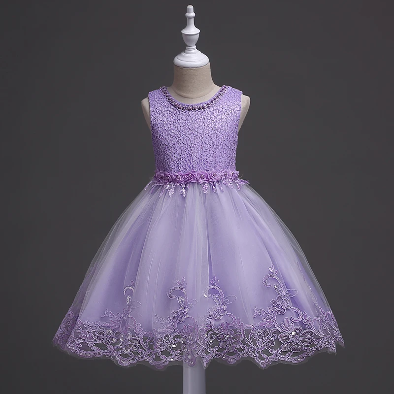 Girl Princess Dress of Korean style sleeveless beaded children's dress dress princess dress lace dress performance