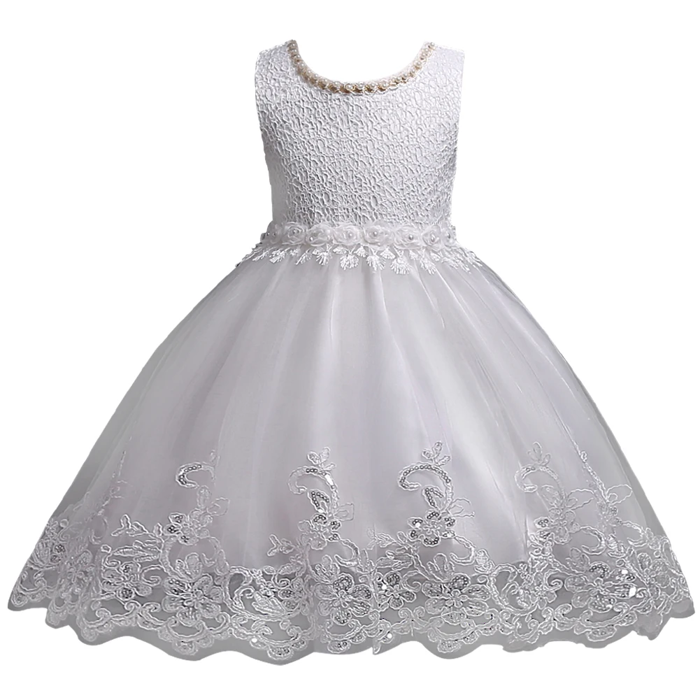 Girl Princess Dress of Korean style sleeveless beaded children's dress dress princess dress lace dress performance