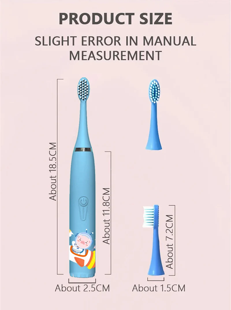Sonic Electric Toothbrush Cartoon Kids With Cleaning brush Ultrasonic IPX7 Waterproof Rechargeable Timer Brush for Children Pink