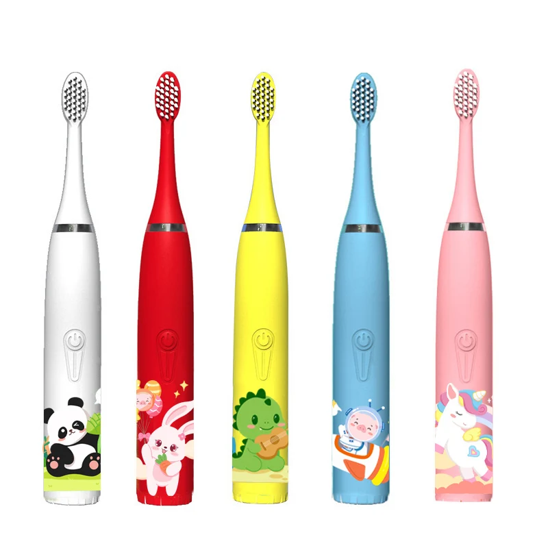 Sonic Electric Toothbrush Cartoon Kids With Cleaning brush Ultrasonic IPX7 Waterproof Rechargeable Timer Brush for Children Pink