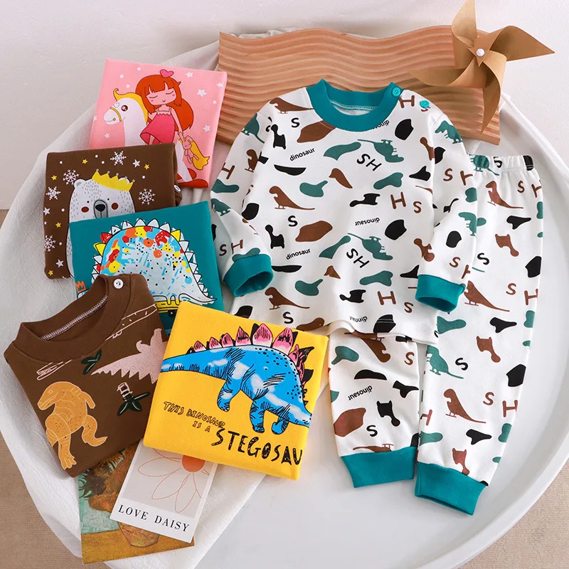 Baby Girl Home Clothes Pajamas Long Pants T-shirt Cartoon Underwear 2-Piece Cartoon Cat Pattern Girls Clothes Suit 0 to 6 Years
