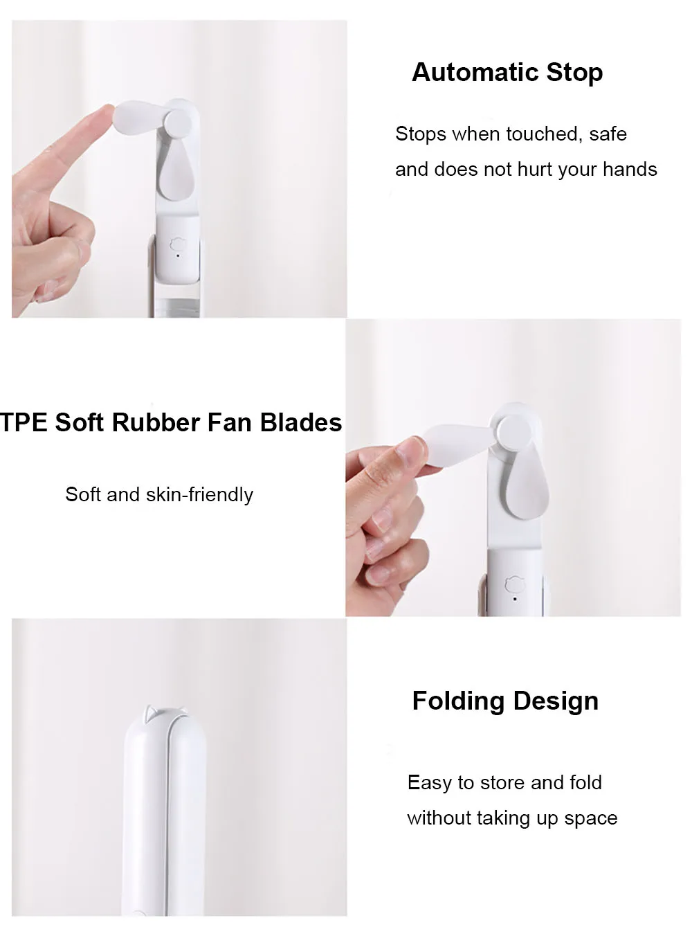 Portable Fan Super Mini Handheld Fan USB Rechargeable Fan Foldable Hand Held Small Pocket Fan with 2000mAh Power Bank 3 Gears