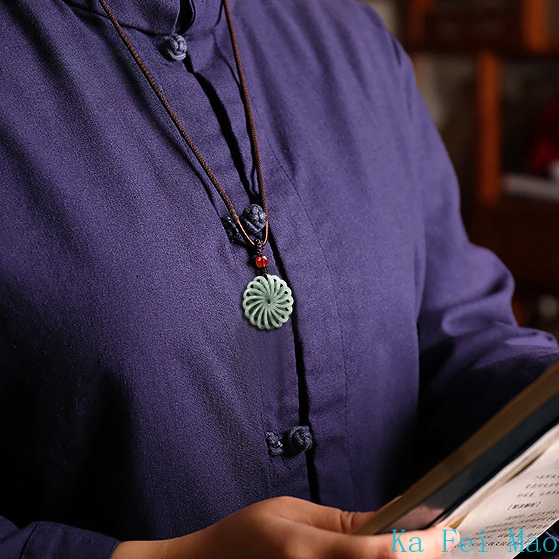 Natural A-goods Jadeite Fortune Pendant Men and Women Fashion Beads Treasure Jade Necklace Lucky Amulet Jade Necklace