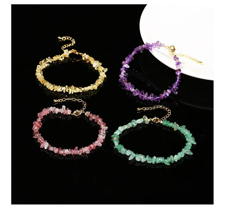 Natural Stone Tourmaline Amethyst Rock Quartz Crystal Chip Bead Bracelet Women Reiki Healing Adjustable Chain Fashion Jewelry