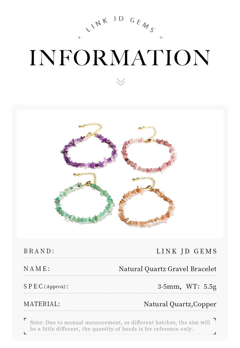 Natural Stone Tourmaline Amethyst Rock Quartz Crystal Chip Bead Bracelet Women Reiki Healing Adjustable Chain Fashion Jewelry