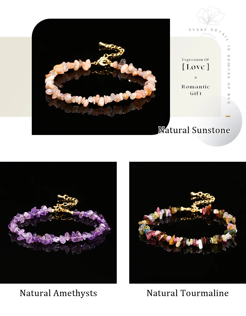 Natural Stone Tourmaline Amethyst Rock Quartz Crystal Chip Bead Bracelet Women Reiki Healing Adjustable Chain Fashion Jewelry