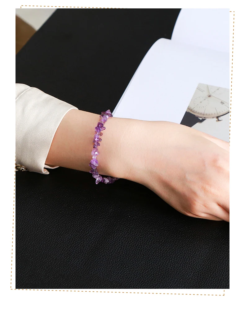 Natural Stone Tourmaline Amethyst Rock Quartz Crystal Chip Bead Bracelet Women Reiki Healing Adjustable Chain Fashion Jewelry