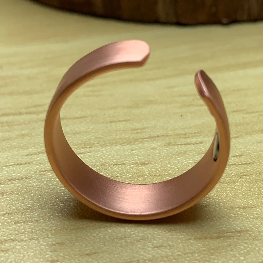 Pure Copper Ring Magnetic Adjustable Open Cuff 6MM Matte Vintage Metal Finger Jewelry for Men Women High Magnet Resizable