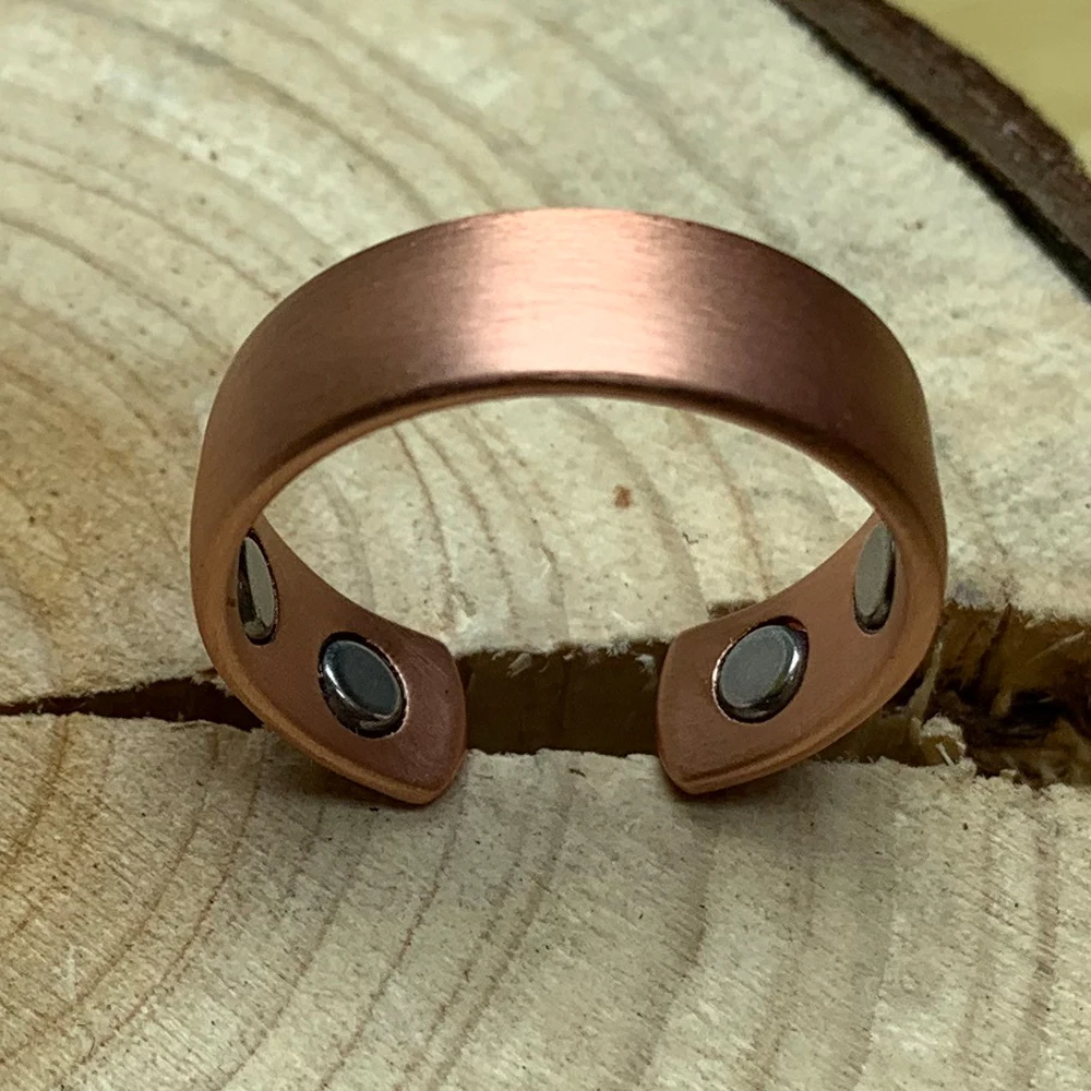 Pure Copper Ring Magnetic Adjustable Open Cuff 6MM Matte Vintage Metal Finger Jewelry for Men Women High Magnet Resizable
