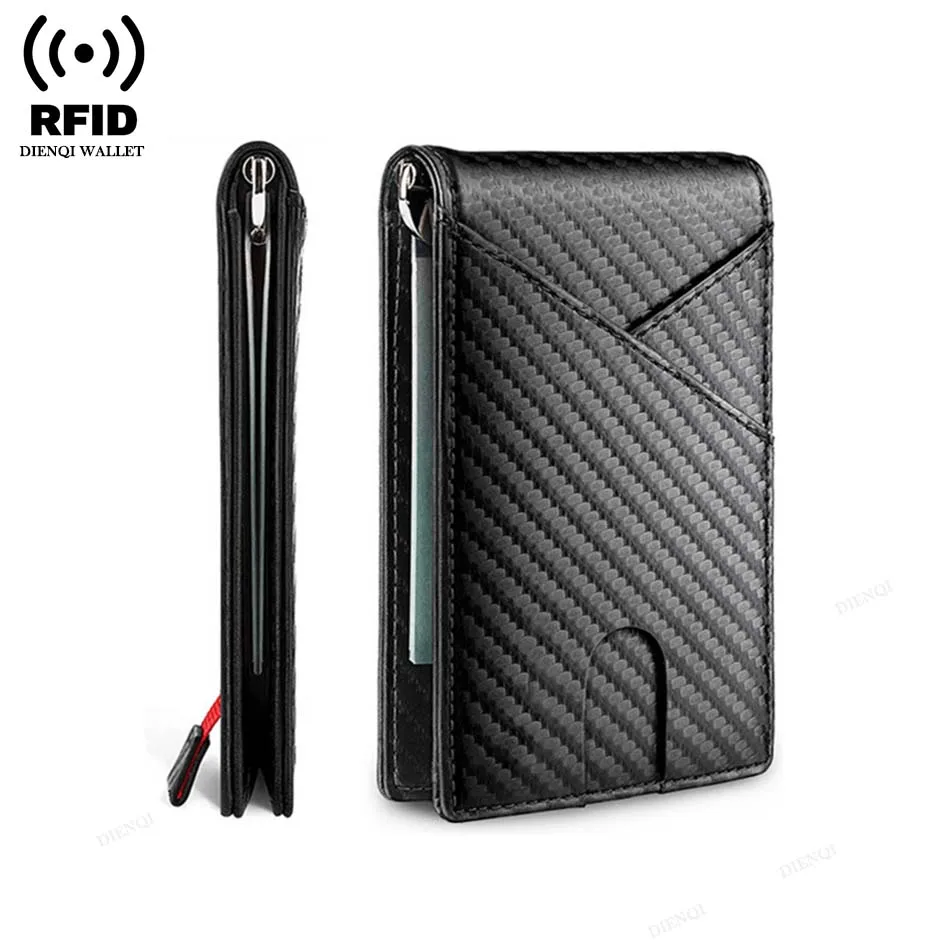 Carbon Fiber Wallet Men Rfid Slim Thin Credit Card Holder Man Wallets Minimalist Male Small Short Black Bi-fold Vallet Billfold