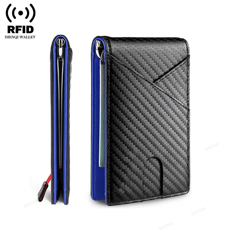 Carbon Fiber Wallet Men Rfid Slim Thin Credit Card Holder Man Wallets Minimalist Male Small Short Black Bi-fold Vallet Billfold