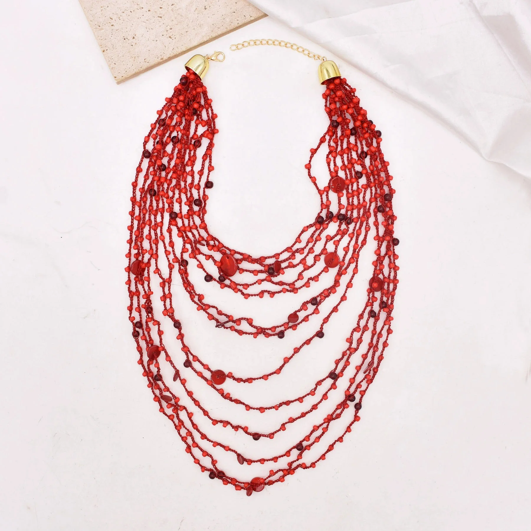 Colorful Natural Stacked Garnet Beads Chain Necklace Red Blue Stone Exaggerated Creative Multi-Layered Baroque Gravel Necklace