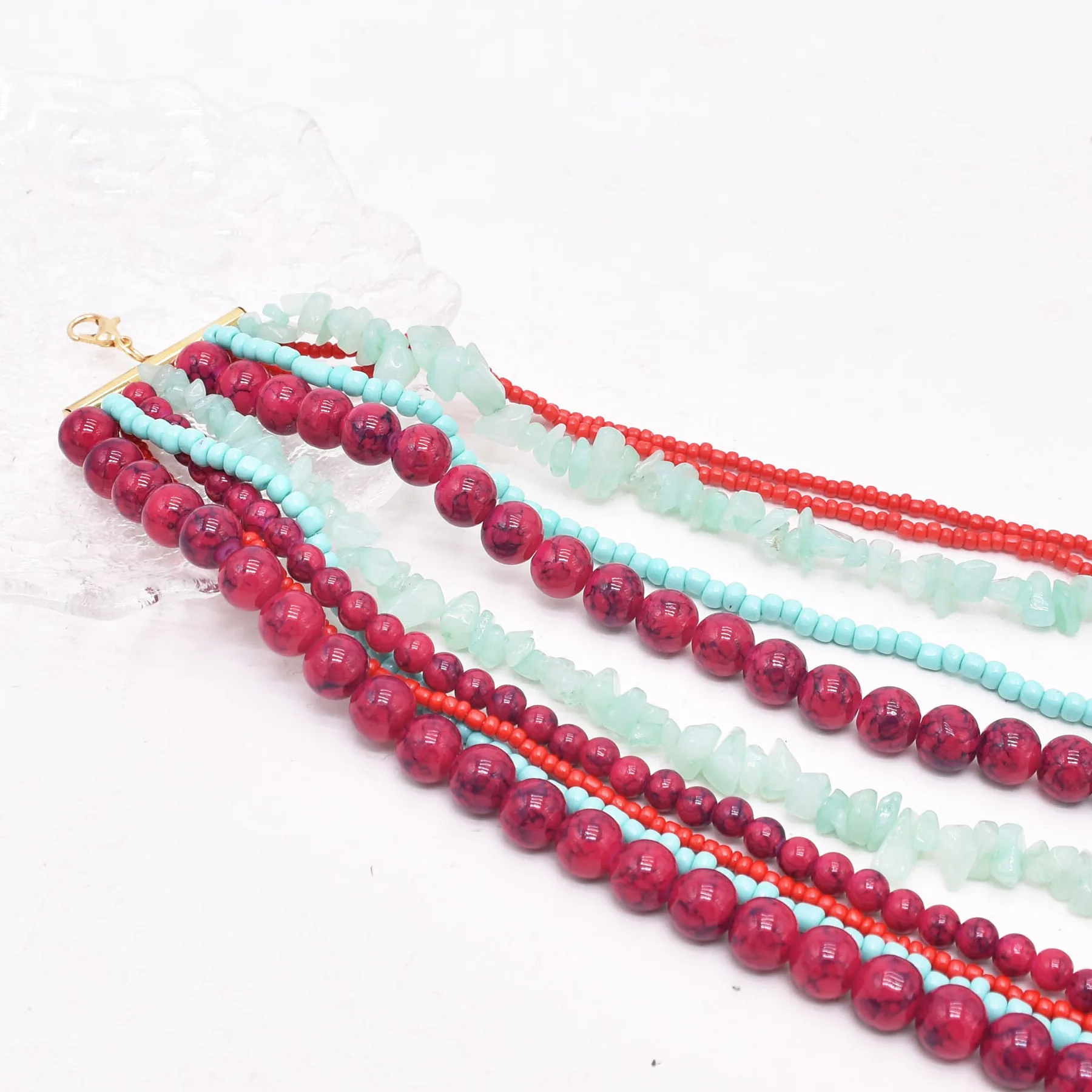 Colorful Natural Stacked Garnet Beads Chain Necklace Red Blue Stone Exaggerated Creative Multi-Layered Baroque Gravel Necklace