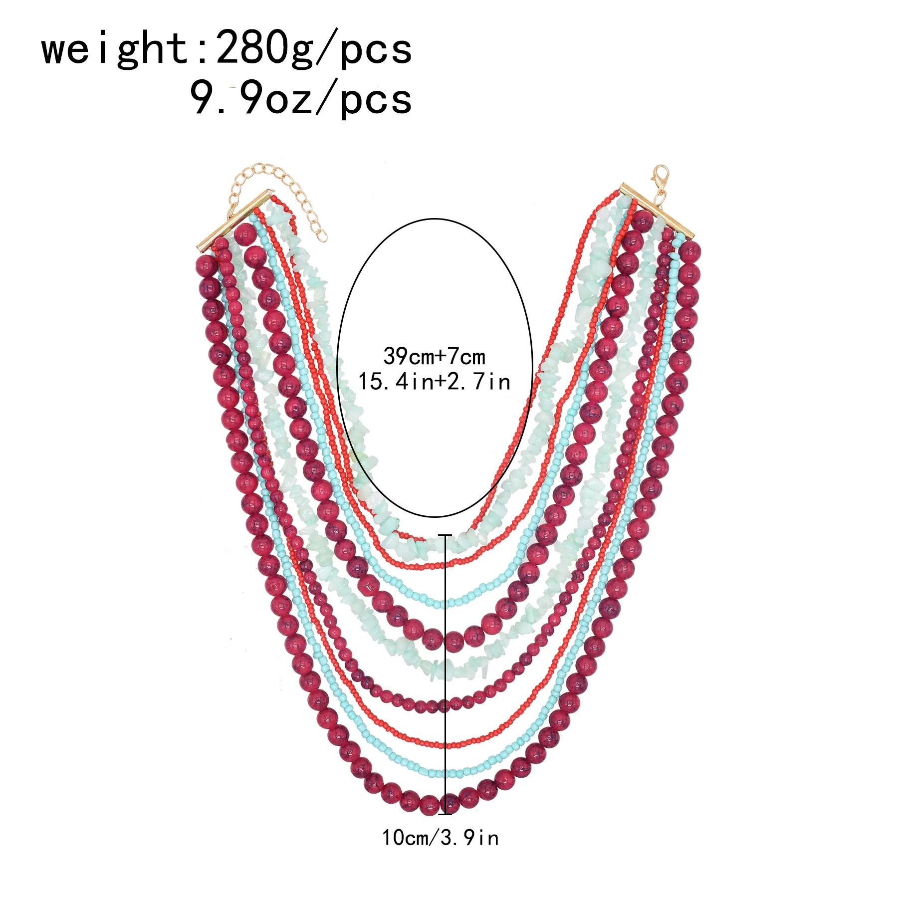 Colorful Natural Stacked Garnet Beads Chain Necklace Red Blue Stone Exaggerated Creative Multi-Layered Baroque Gravel Necklace