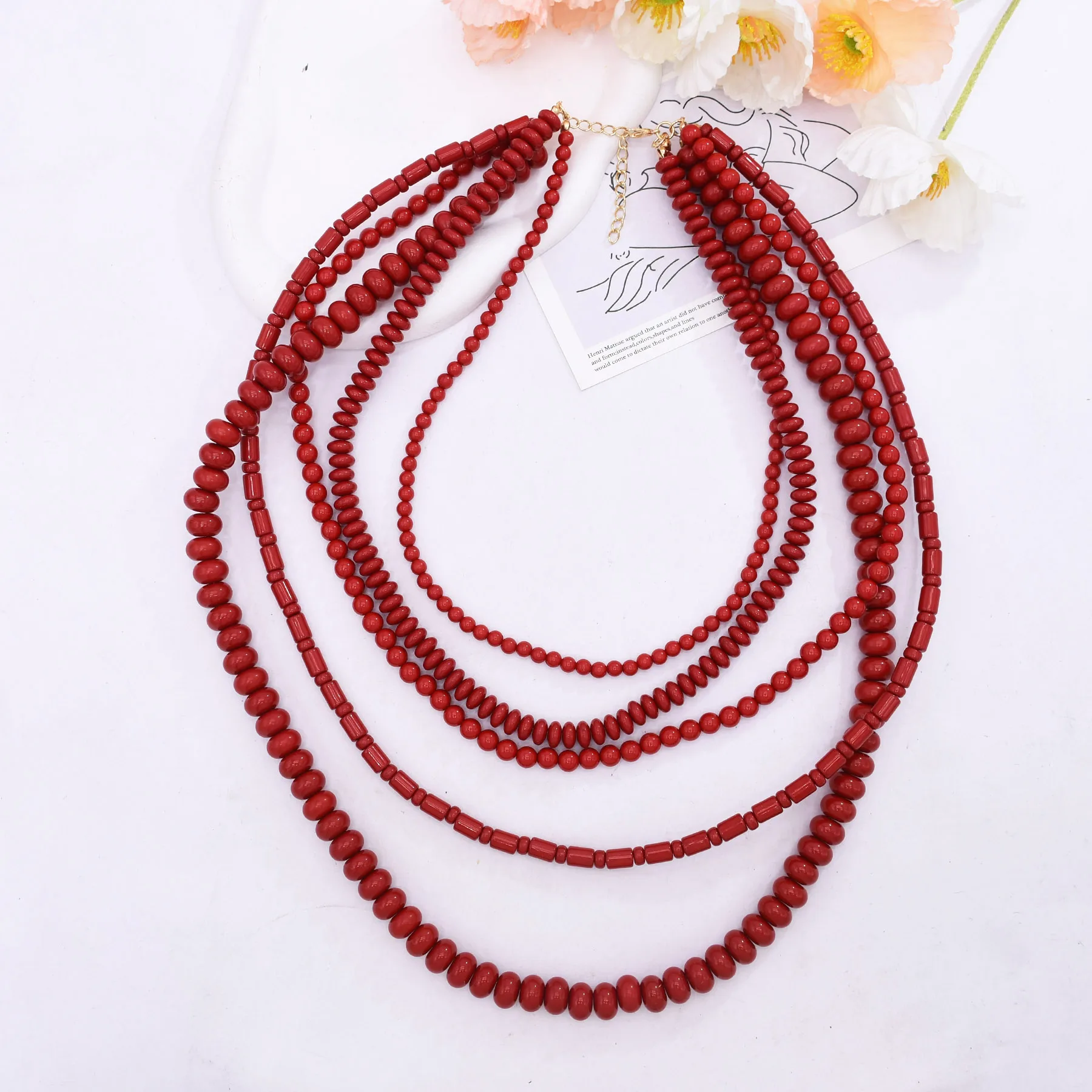 Colorful Natural Stacked Garnet Beads Chain Necklace Red Blue Stone Exaggerated Creative Multi-Layered Baroque Gravel Necklace