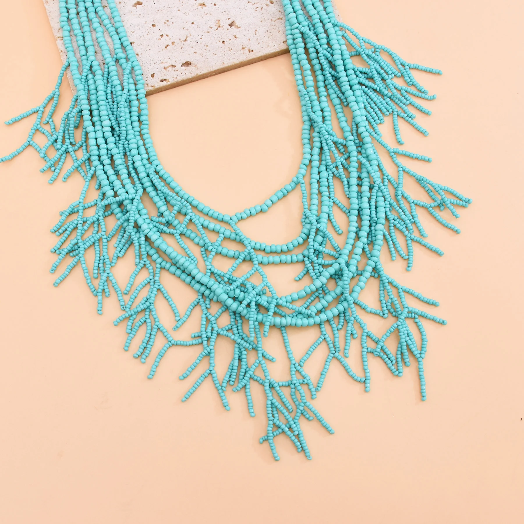 Colorful Natural Stacked Garnet Beads Chain Necklace Red Blue Stone Exaggerated Creative Multi-Layered Baroque Gravel Necklace