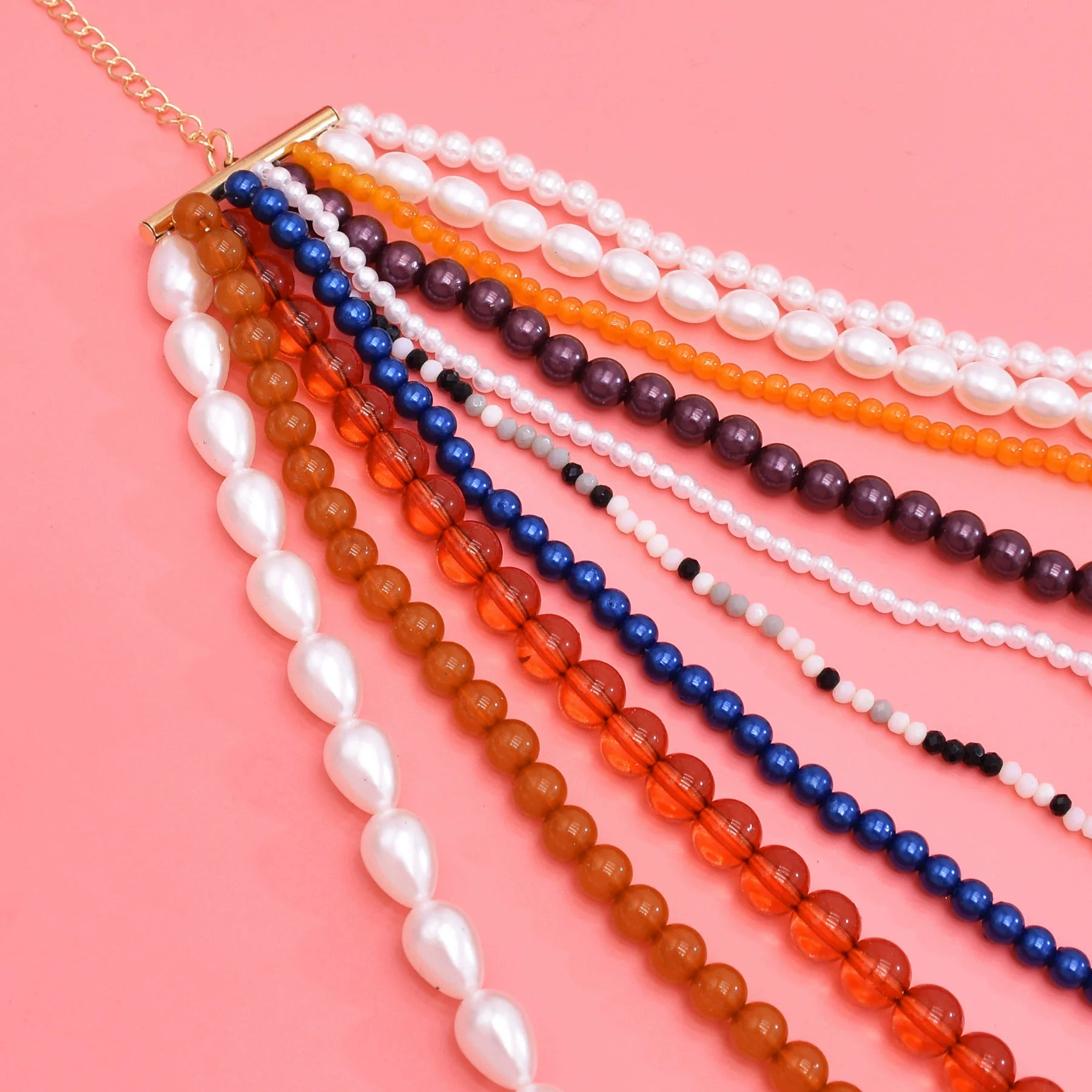 Colorful Natural Stacked Garnet Beads Chain Necklace Red Blue Stone Exaggerated Creative Multi-Layered Baroque Gravel Necklace