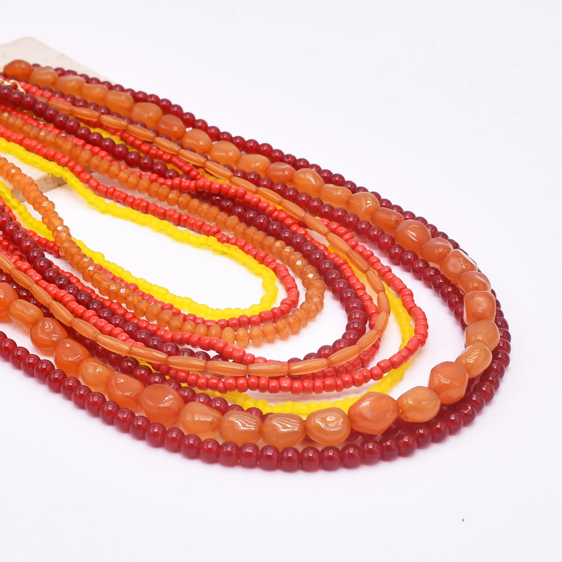Colorful Natural Stacked Garnet Beads Chain Necklace Red Blue Stone Exaggerated Creative Multi-Layered Baroque Gravel Necklace