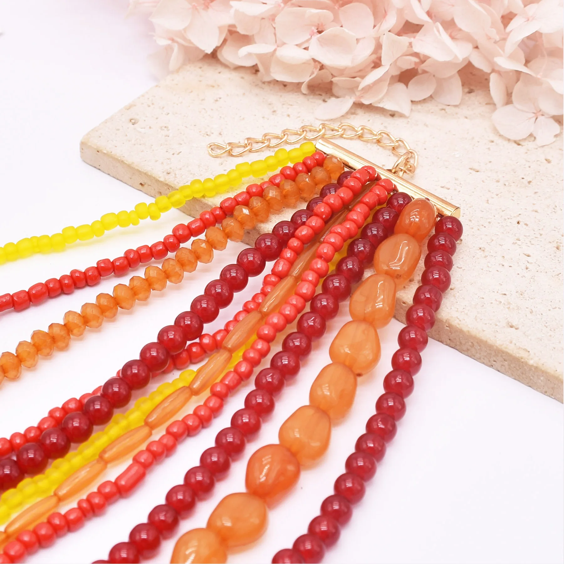 Colorful Natural Stacked Garnet Beads Chain Necklace Red Blue Stone Exaggerated Creative Multi-Layered Baroque Gravel Necklace